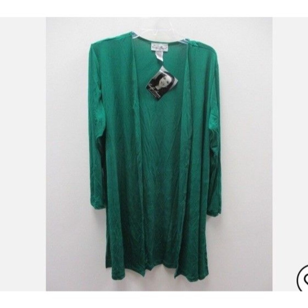 NWT Carolyn Strauss Collection Cardigan Sz L Green Open Front Knit Lagenlook - Picture 3 of 7